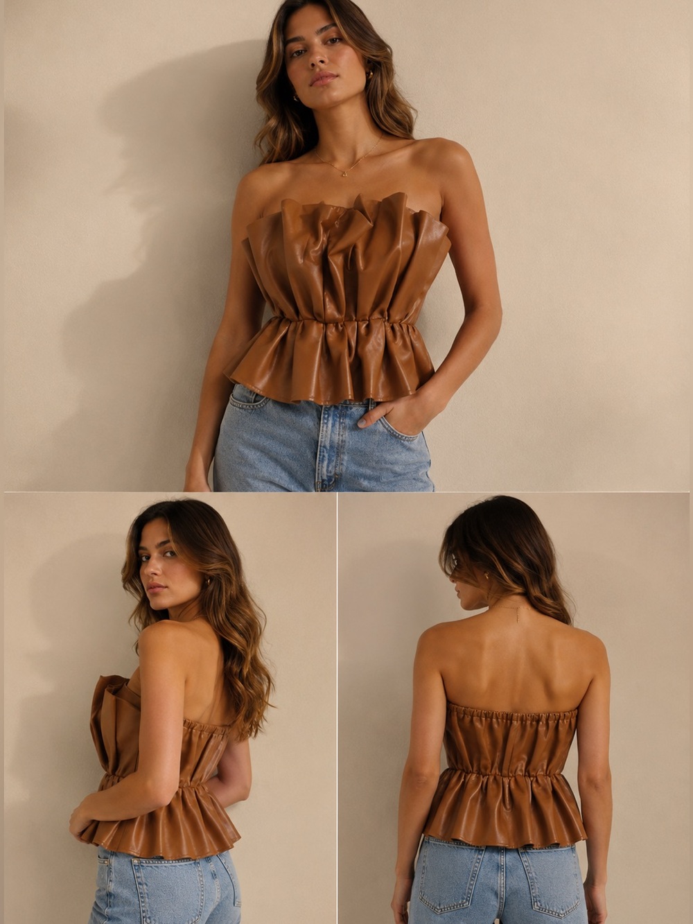 DO+BE Brown Faux Leather Ruffle Top - Picture 8 of 8